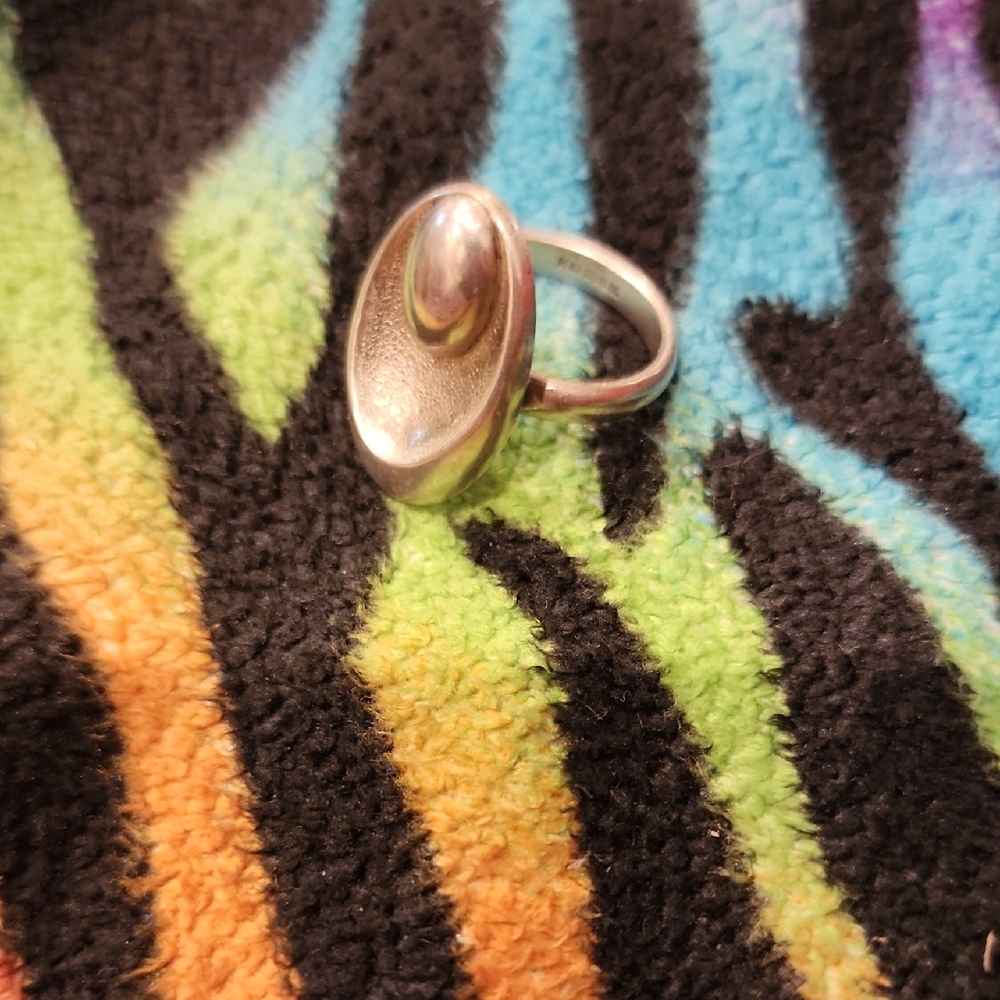 Mid Century Sterling Silver Textured Oval Modernist Ring